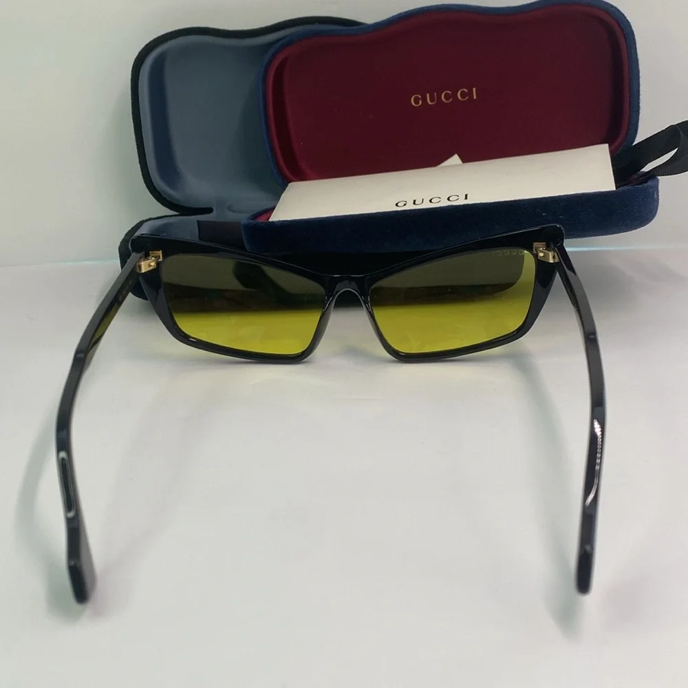 NEW Gucci Sunglasses GG0626S 002 Black/Yellow Lens Design 58mm